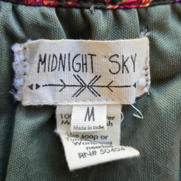 M Midnight Sky Paisley Print Mini Dress Women's Size M Sheer Long Sleeve Green - Picture 10 of 11